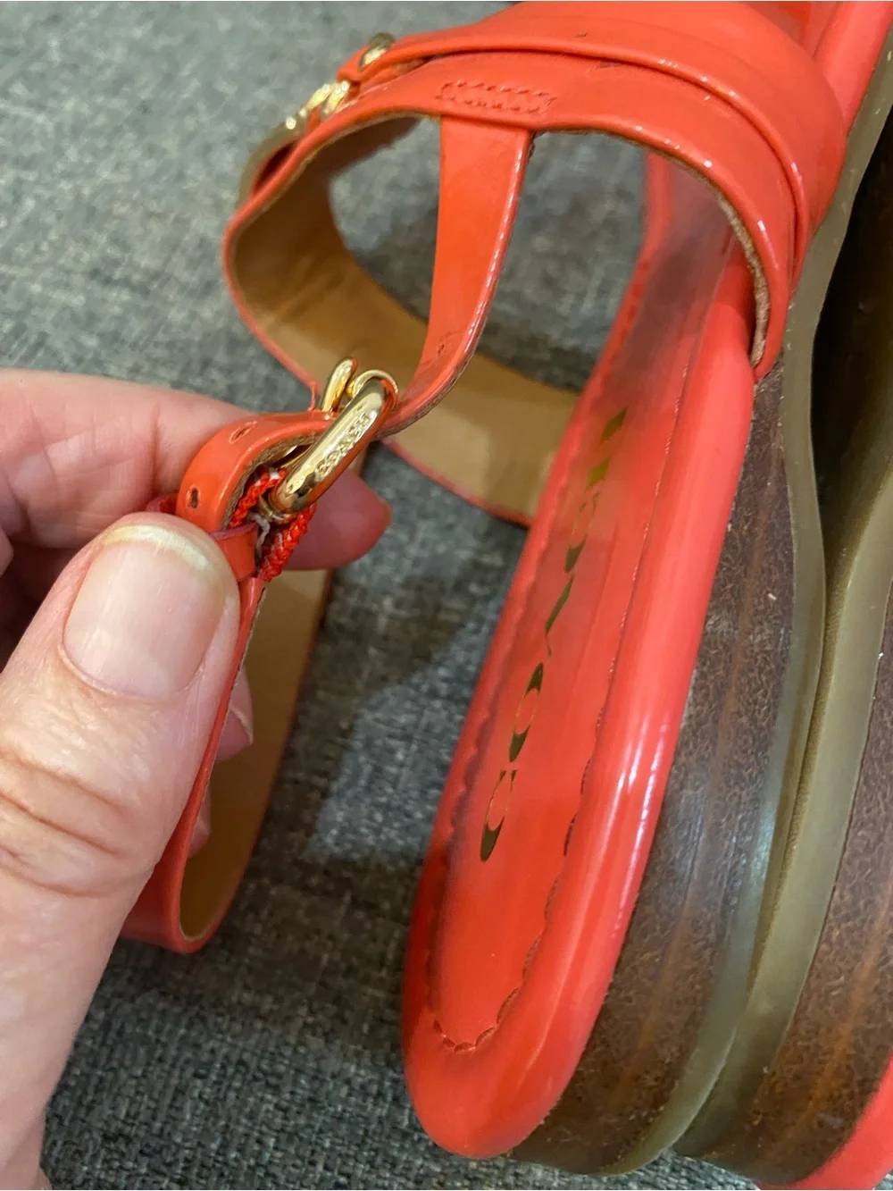 Coach Caterine Coral Patent Leather T-Strap Sandals Women’s Size 7.5